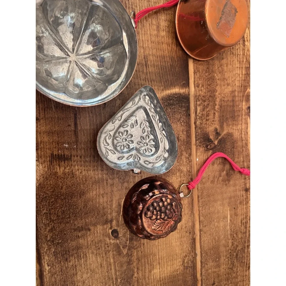 Set 8 Vintage Copper Kitchen Christmas Ornaments Colander Heart Pan Skillet Pots